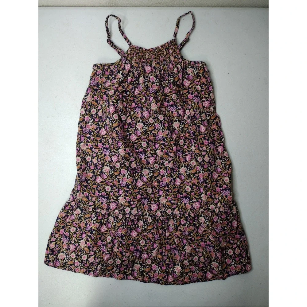 Old Navy Girls Floral Tiered Sundress Navy Pink Gold Size S 6-7 Smocked Boho
